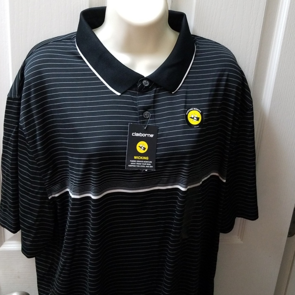 NWT Claiborne striped men's polo, XXL. Black.